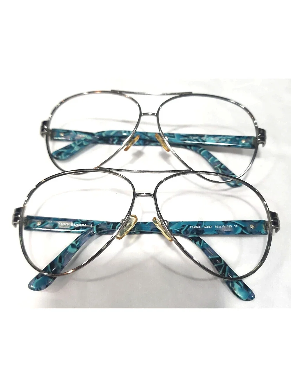 Tory Burch TY6031 Lot of 2 102/37 Silver Blue Aviator Sunglasses Frame 59-10 135